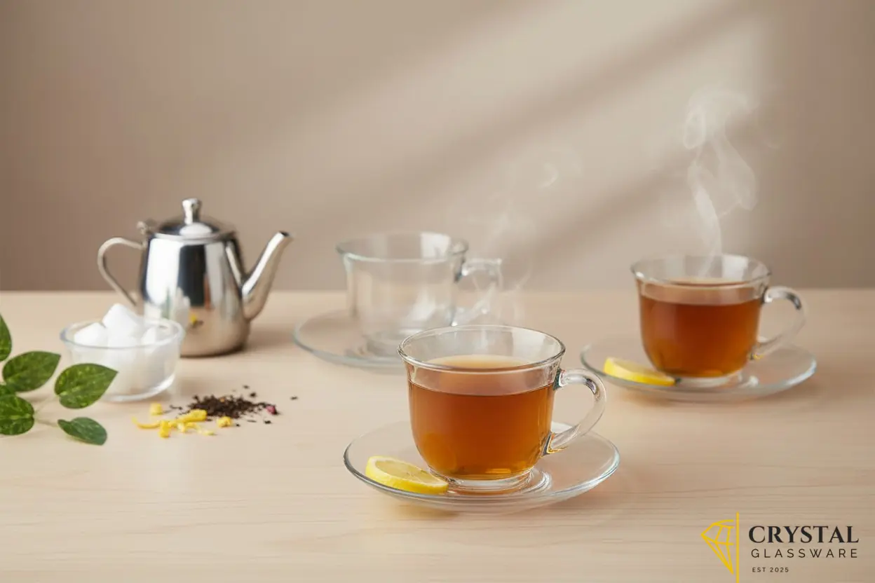 Delisoga  Set of 6 Clear Glass Tea / Coffee Cups with saucers